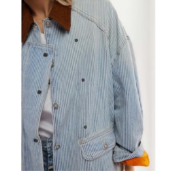 Oversized Denim Jacket with Corduroy Collar, Button Down, Long Sleeve new - Picture 4 of 10